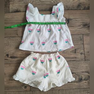 Zara Cream Tank & Shorts Set with Pink and Teal Floral Embroidery